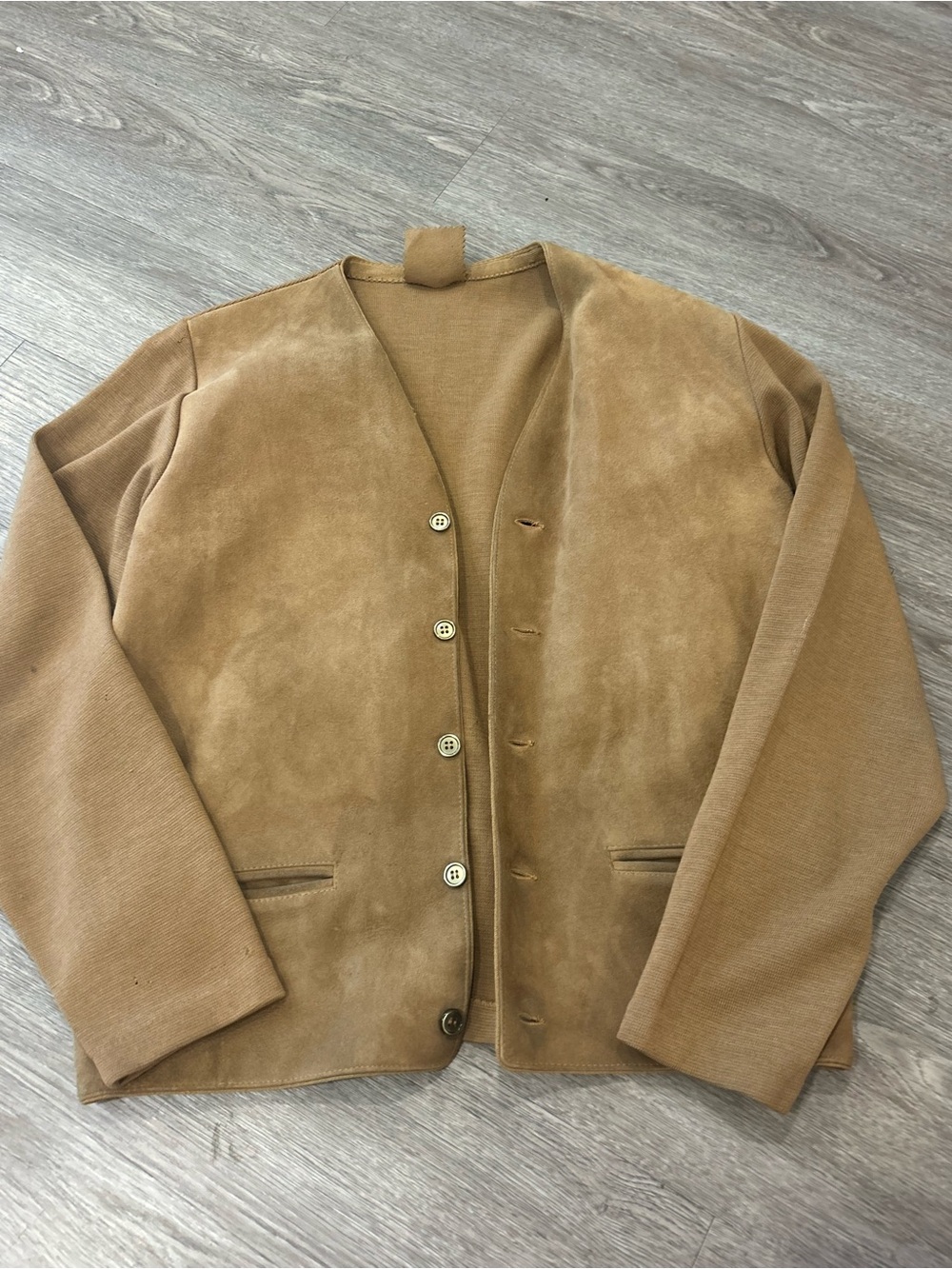Womens Tan Suede Button-Front Jacket